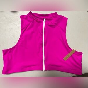 SKIMS Vibrant Pink Zip-Up Crop Top